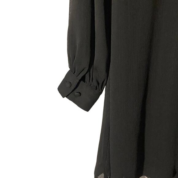 H&M Black Long Sleeve Chiffon Flowy Trapeze Swing Dress Women Sz 2 - Picture 6 of 7